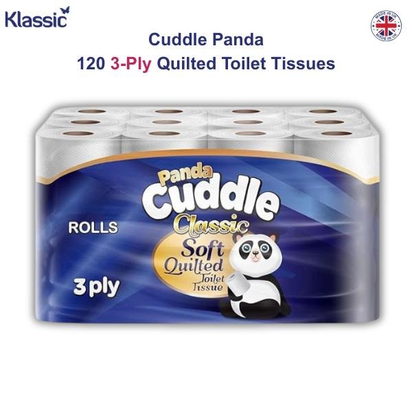 120 Rolls Panda Cuddle Classic Soft Quilted 3-Ply Toilet Tissue || Super Soft Luxurious Quilted Paper for Everyday Use. Luxury
